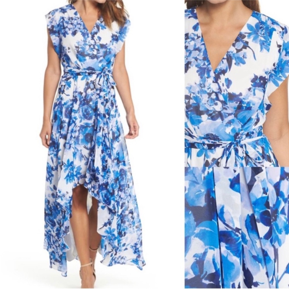 Eliza J High Low Faux Wrap Floral Dress Size 6